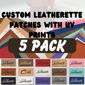 Custom Leatherette Patches 5-Pack Personalized Hat UV Printed Patch Iron-On Logo Patch Beanie Design Leather Heat Adhesive Shape Cut Company