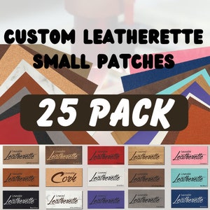 25 PACK Custom Small Leatherette Patches Personalized Hat Patch Iron-On Logo Patch Beanie Design Leather Heat Adhesive Cut-Out Company Logo