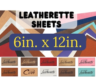 May include: Assortment of 6 inch by 12 inch leatherette sheets in various colors and textures, including cork. The sheets are labeled "Lavevable Leatherette" and "Cork".