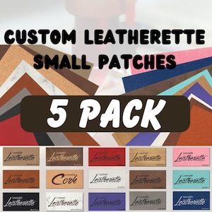 5 PACK Custom Small Leatherette Patches Personalized Hat Patch Iron-On Logo Patch Beanie Design Leather Heat Adhesive Cut-Out Company Logo