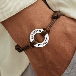 Men&#39;s Coordinate Bracelet, Christmas Gifts For Boyfriend, Anniversary Gifts For Husband, GPS Coordinates Bracelet, Long Distance Gift