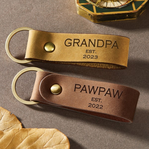 New Grandpa Keychain - Grandpa Est., Personalized Granddad Key Ring, Gifts From Grandchildren For Grandfather