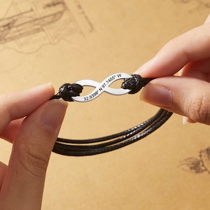 Men&#39;s Coordinate Infinity Bracelet, Christmas Gifts For Boyfriend, GPS Coordinates Bracelet, Longitude Latitude, Location Jewelry