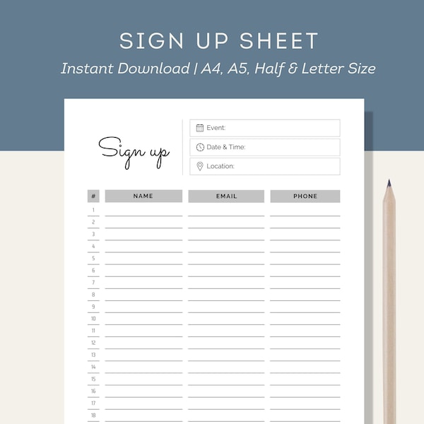 Printable Email Sign up Sheet Etsy