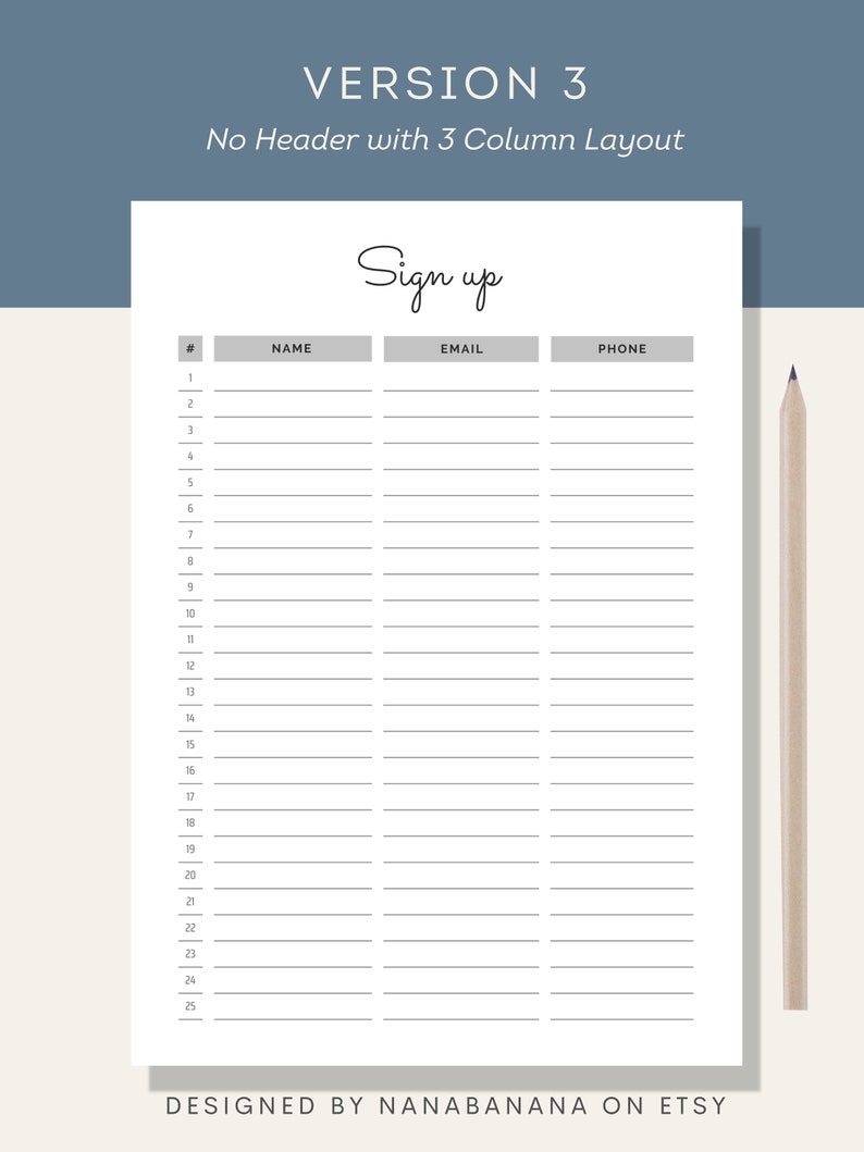 Sign up Sheet Printable Event Sign up Sheet A4, A5, Half & Letter