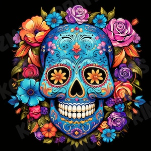 Sugar Skull Day of the Dead SVG PNG Sublimación Camisetas, Tazas, Vasos, - Diseño POD - Descarga instantánea ***Solo archivo de imagen ***