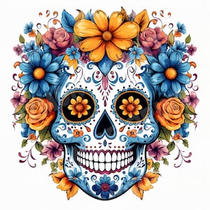 Sugar Skull Day of the Dead SVG PNG -Día De Los Muertos, Colorful Sublimation Image, T-shirt, Design Instant Download ***Image File Only ***