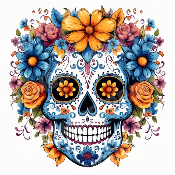 Sugar Skull Day of the Dead SVG PNG -Día De Los Muertos, Colorful Sublimation Image, T-shirt, Design Instant Download ***Image File Only ***