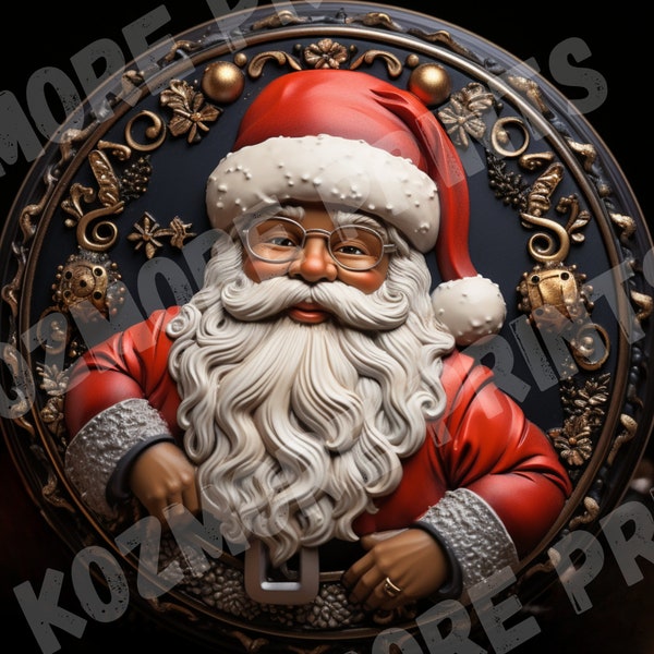 Black Santa African American Santa SVG for Sublimation Wreath Sign - Festive Holiday Decor - Digital Art Print *Image Only