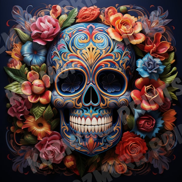 Sugar Skull Day of the Dead SVG PNG - Colorful Sublimation Image - POD Design - Instant Download ***Image File Only ***