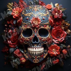 Sugar Skull Day of the Dead SVG PNG - Colorful Sublimation Image - POD Design - Instant Download ***Image File Only ***