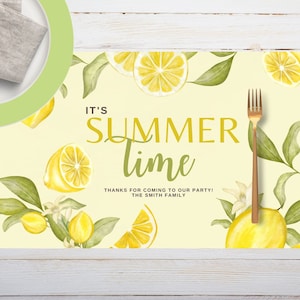 Summer Lemon Digital Paper Placemat, Summer Party Decor, Summer Table Decorations, Disposable Placemats
