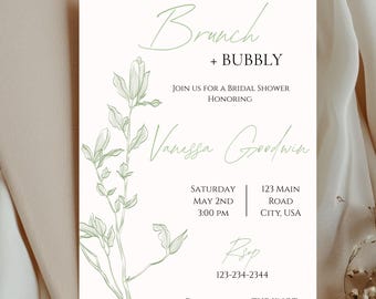 Sage Brunch & Bubbly Bridal Shower Invitation Template (Digital Download)