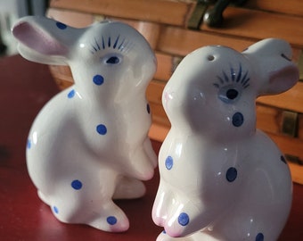 Vintage Rare Plichta London Blue Polka Dot Salt & Pepper Shakers
