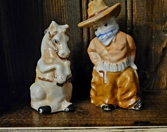 Vintage Cowboy Bandit & Horse Salt Pepper Shakers