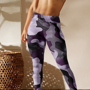 Purple Camo Yoga Leggings: High-Waisted Fitness Tights