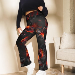 Women&#39;s Flare leggings, Fire Flower Design Flare Leggings, High Waisted Flare Leggings, Loungewear Pants