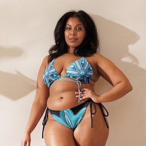 Women&#39;s String Bikini, Blue Sand Dollar Design Beach Bikini, Lake and Beach Bikini Top and Bottoms, Sexy Pool Bikini
