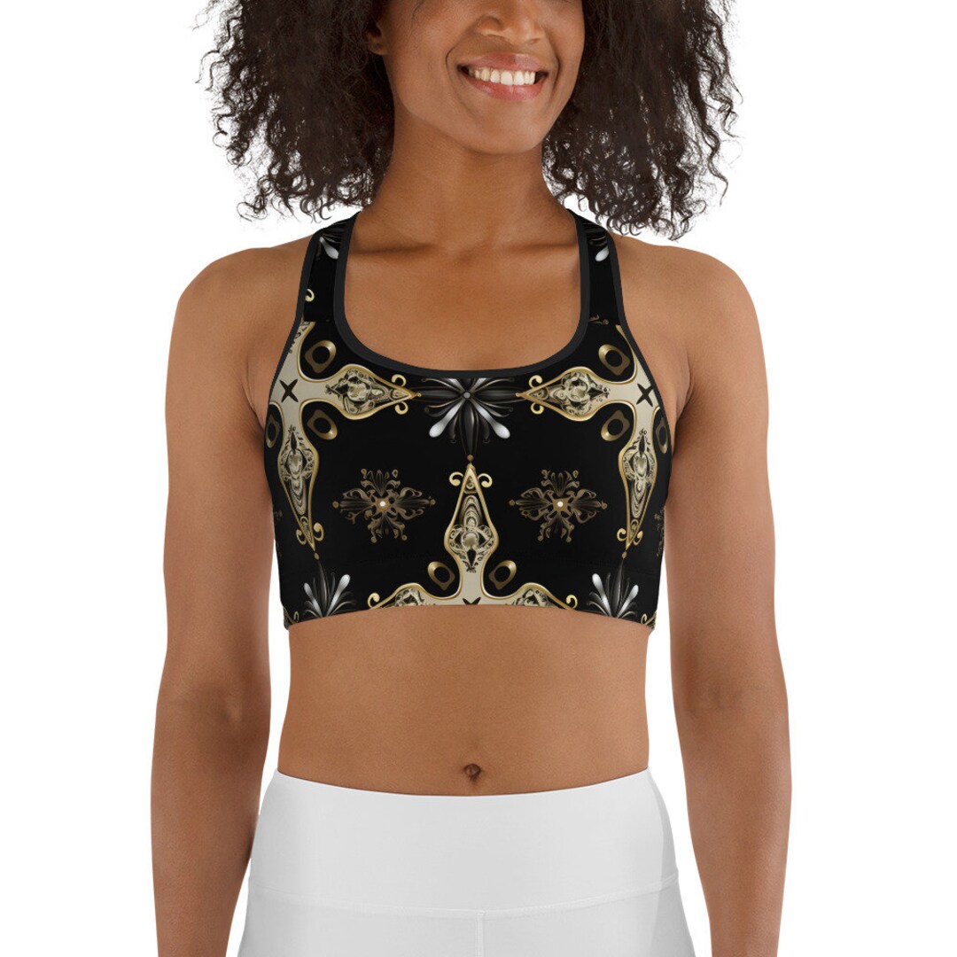 Black Gold Cracked Marble Sports Bra