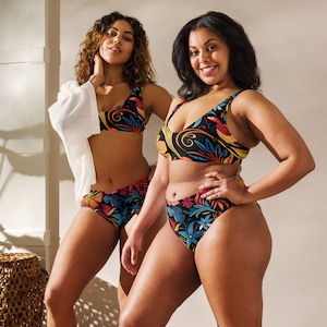 Damen Bikini-Set mit hoher Taille, Bikini-Set im Hawaii-Stil für Frauen, Strand- und See-Tages-Bikini-Set, sexy Bikini-Unterteil und Top mit hoher Taille
