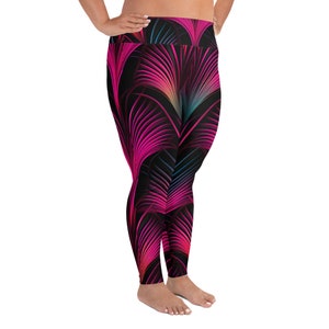 Women&#39;s Plus Size Leggings, Pink Stripe Style Plus Size Leggings for Women, Fitness and Lounging Leggings