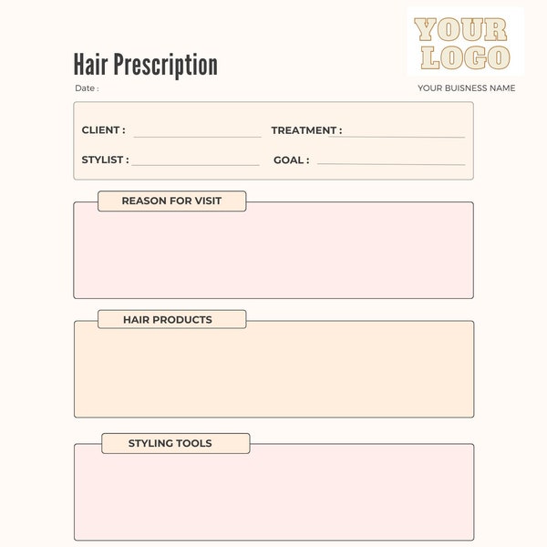 hairstylist  prescription for clients/ editable, customizable, printable template