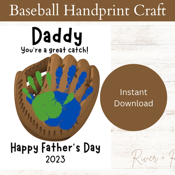Great Catch Handprint Craft, Printable, Kid Craft for Dad, Daycare Activity, Keepsake, DIY Art, Preschool, Father's Day, Baseball, Mitt