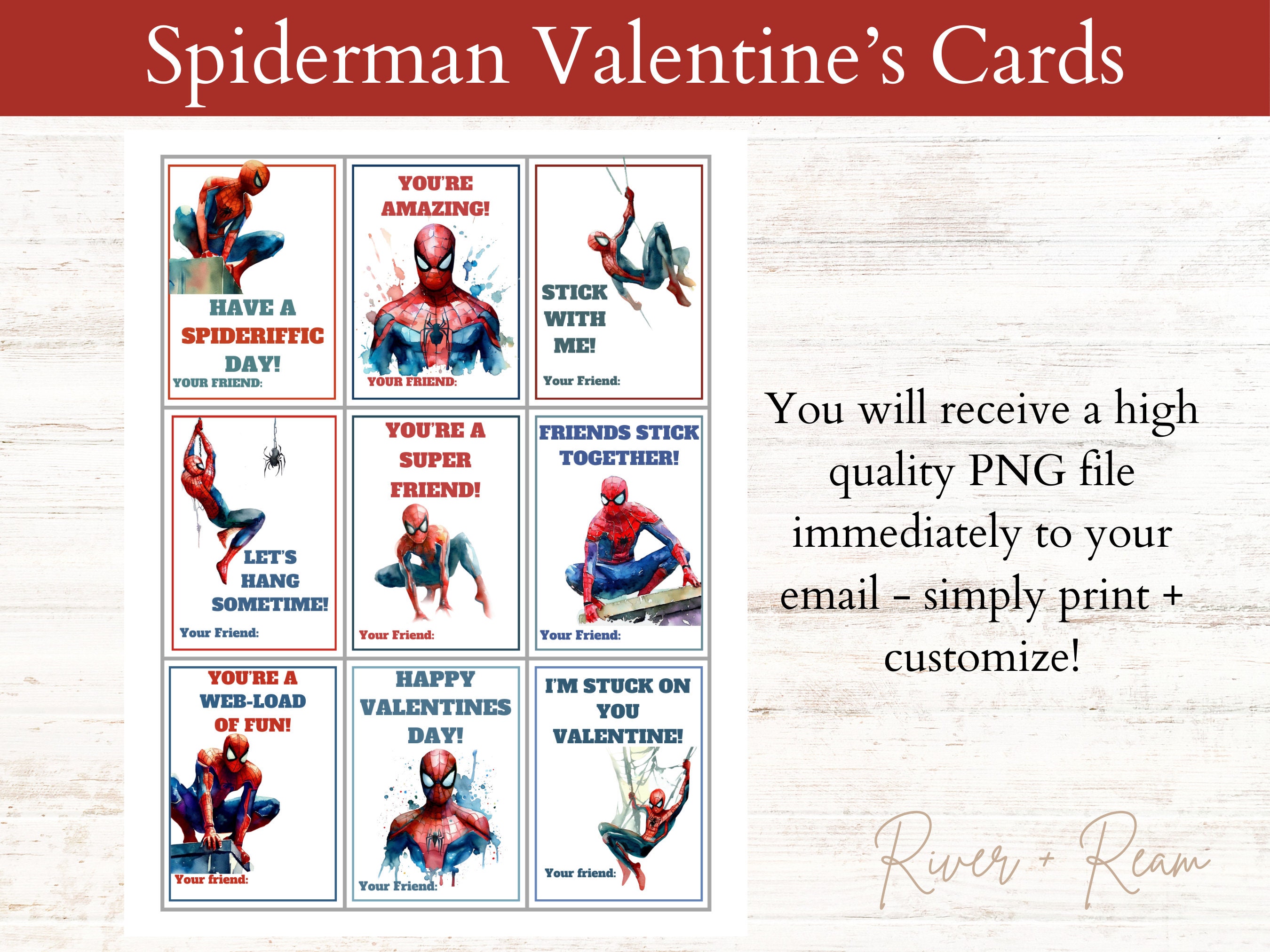 Spiderman Valentines Cards, Digital Download, Spidey Designs, Spider ...
