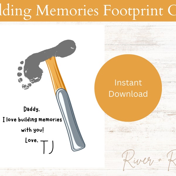 Building Memories Footprint Craft, Printable, Kid Craft for Dad, Daycare Activity, Keepsake, DIY Art, Preschool, Father's Day, Hammer