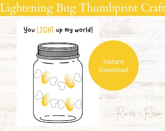 Fireflies Thumbprint Craft, Printable, Kid Craft, Daycare Activity, Keepsake, DIY Art, Preschool, Lightening Bugs, Summer printable