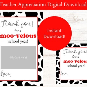Printable Chick Fil A Teacher Appreciation Digital Download, Gift Card, Tag download, thank you card, teacher gift, Instant Download