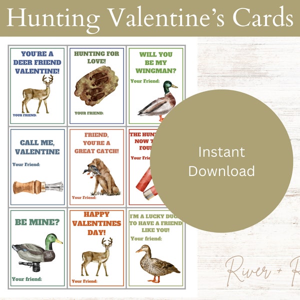 Hunting Valentines Cards, Digital Download, Hunt Designs, Deer, Ducks, Valentines Day Gifts, VDay Cards, Instant Download, PDF, Hunt