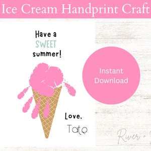 Ice Cream Handprint Craft, Printable, Kid Craft, Daycare Activity, Keepsake, DIY Art, Preschool, Icecream Digital Download, Summer printable
