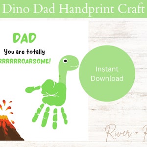 Dino Dad Handprint Craft, Printable, Kid Craft for Dad, Daycare Activity, Handprint Footprint Keepsake, DIY Art, Preschool, Father&#39;s Day