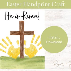 Easter Handprint Craft, He is Risen Printable, Kid Craft, Daycare Activity, Keepsake, DIY Art, Preschool,Jesus Easter Digital Download