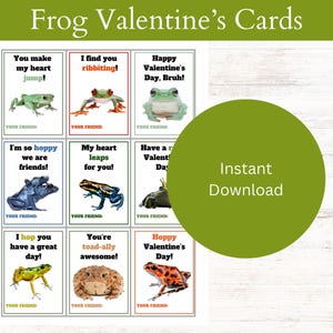 Frog Valentines Cards, Digital Download, Animal Designs, Toad, Valentines Day Gifts, VDay Cards, Instant Download, PDF, amphibian