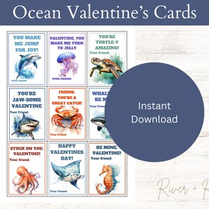 Ocean Valentines Cards, Digital Download, Sea Life Designs, Dirtbikes, Valentines Day Gifts, VDay Cards, Instant Download, PDF, Sharks, crab