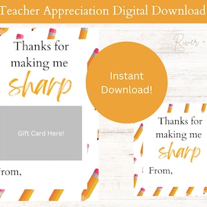 Printable Pencil Digital Download, Gift Card, Tag download, thank you card, teacher appreciation gift, birthday, Instant Download, Teachers