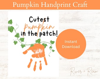 Artesanía con huellas de manos de calabaza, imprimible, artesanía para niños, actividad de guardería, recuerdo, arte de bricolaje, preescolar, descarga digital de calabaza más linda, artesanía de otoño
