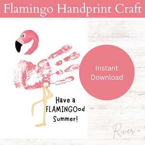 Flamingo Handprint Craft, Printable, Kid Craft, Daycare Activity, Keepsake, DIY Art, Preschool, Flamingo Digital Download, Summer printable