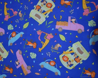 Safari Animals in Cars Cotton Fabric