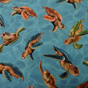 Sea Turtles on Ocean Blue Fabric