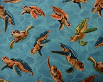 Sea Turtles on Ocean Blue Michael Miller Cotton Fabric