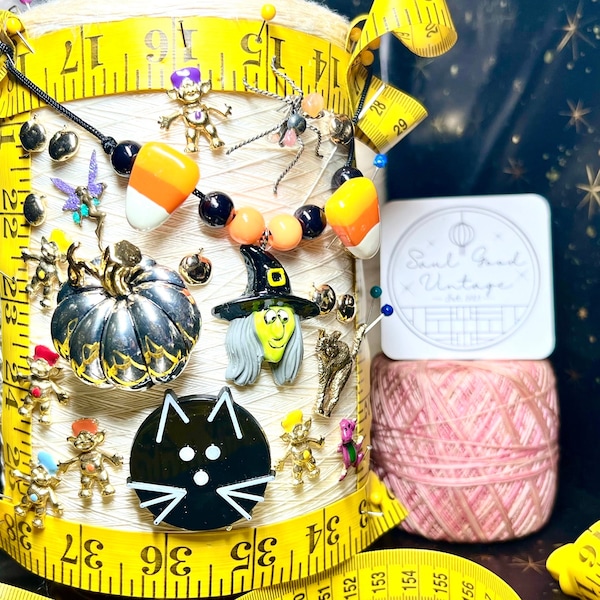Spooky Season! Vintage October/Halloween pins+necklace 1980s-00s, new old stock + Retro Rescues, get your bare minimum 15 pieces of flair!