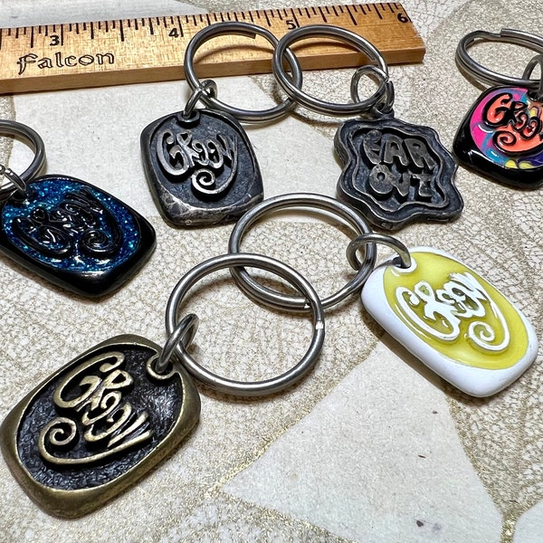 Groovy! Far Out! Metal/Enamel, Brass, Pewter Key Chains, NOS, vintage 1980-90s, Key Flair! Corral your keys with Retro Magic! Glow in dark!