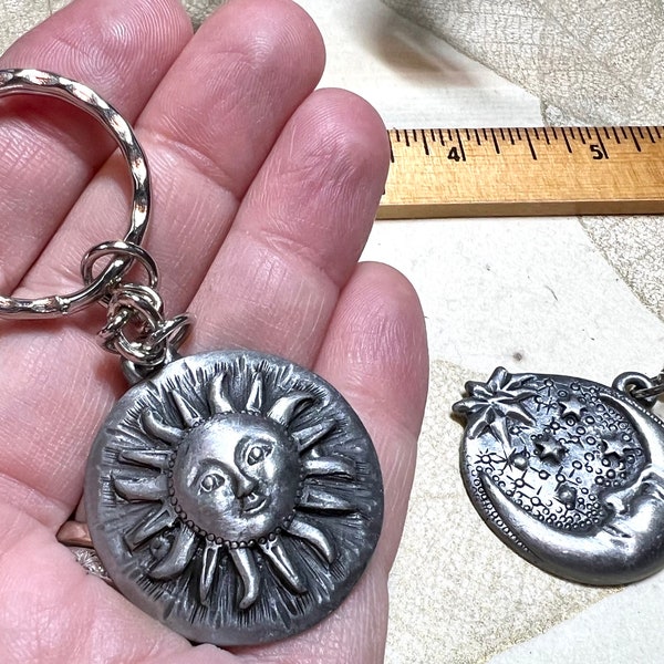 Sun, Moon, Stars… Aliens! Pewter Key Chains, NOS, vintage 1980s-90s, Made in the USA - Key Flair, Round up your keys with Retro Magic!