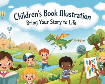 Servicio de ilustración de libros infantiles / Ilustraciones personalizadas para cuentos y diseño de personajes (descarga digital)