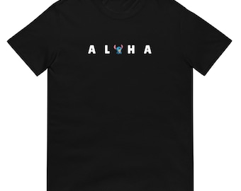 Stitch Hawaiian Aloha Logo Style Black Short-Sleeve Unisex T-Shirt