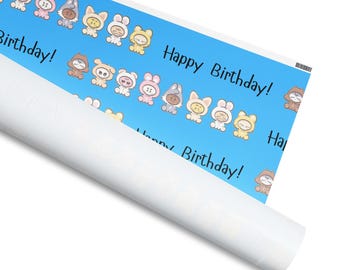 Korean Kpop SKZOO Stray Kids Cute Animals Happy Birthday Blue Wrapping Paper Roll