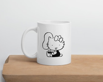 Cute Derpy Hello Kitty Coffee White Glossy Mug